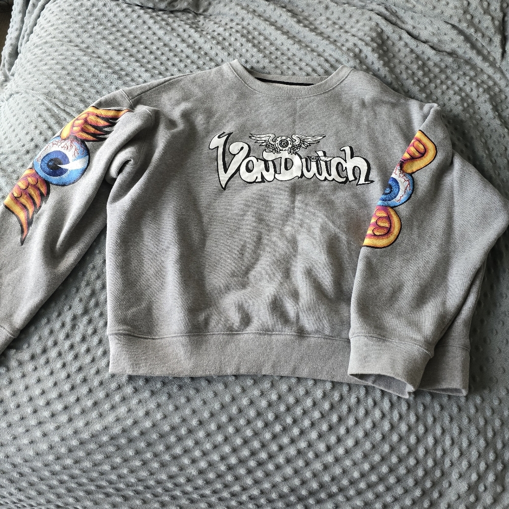 Von Dutch Flying Eye Design Gray Sweatshirt Sz XL